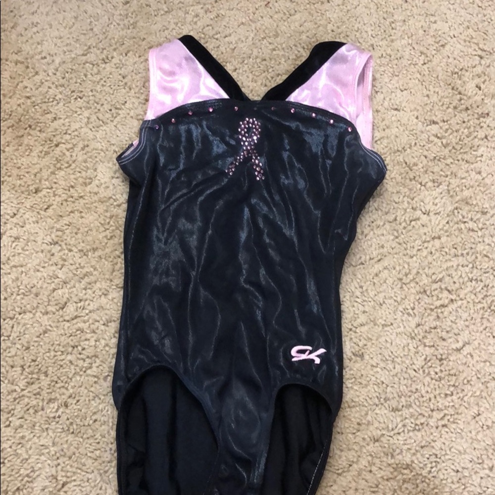 GK Elite Gymnastics leotard Breast Cancer size AXS
